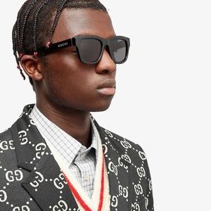 🔥 GUCCI GG1135S 002 Sunglasses Shiny Black Gray Square Unisex